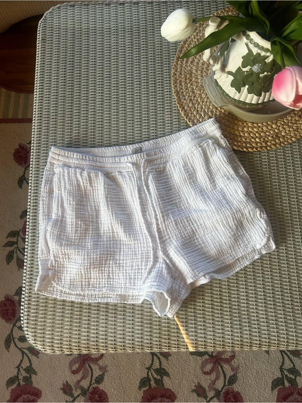 LOFT White Gauze Shorts with Elastic Waist
